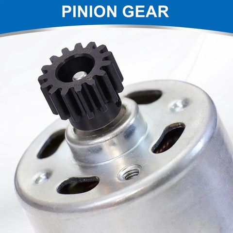Close-up of 2 Pack 1.5 Mod Pinion Gear 12T 8mm Bore 1045 Hardened Steel with Black Surface Treatment on motor