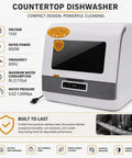 No Sweat Stainless Countertop Dishwasher Featuring Twelve Power Spray Jets Ozone Sterilization And High Temp Wash for compact cleaning.
