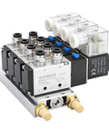 4 Station Solenoid Valve Manifold for Pneumatic Systems, 220V AC 5 Way 2 Position Air Valve on aluminum base with fittings