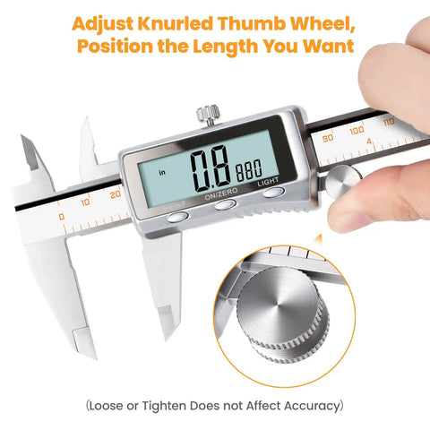 Display of 8 Inch Digital Caliper With Rechargeable Battery All Metal Micrometer Backlit LCD Inch To Mm And Fraction Conversion Auto Off