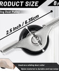 Eight Pack Sliding Door Pulleys For Cabinets And Furniture Dope Hardware Wheels For Windows Patio Doors And Glass Doors Smooth Roller Replacement 0.76 Cm Thick Ideal For Home Renovations And DIY Projects, showing stainless steel and nylon pulley with product dimensions.