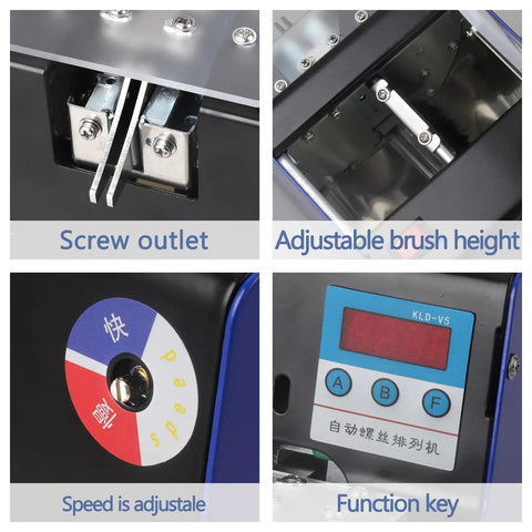 Automatic Screw Feeder Machine With Digital Display Counts M1.0 To M5.0 Fasteners showing speed control and screw outlet features.