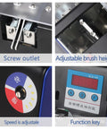 Heavy Duty Automatic Screw Feeder And Counting Machine With Digital Display For M1.0 To M5.0 Screws showing adjustable brush height and speed settings.