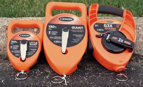 Three chalk line reels including G130 Giant Chalk Line Reel With 24 Ounce Chalk Capacity And 130 Foot Reach Heavy Duty Rewind Crank