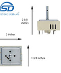 Dimensions of DG44 01008A 2886322 Electric Range Infinite Control Switch Replacement shown from side and bottom views.
