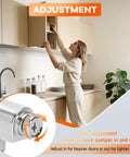 Adjustable soft close cabinet damper in use for kitchen cupboards; featuring a woman adjusting the installation.