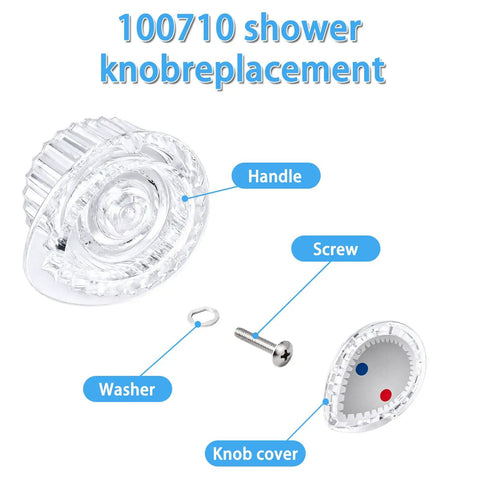 Posi-Temp Single Handle Shower Knob Replacement Kit for Tub with washer, screw, and knob cover, white button insert fits 100710 valve