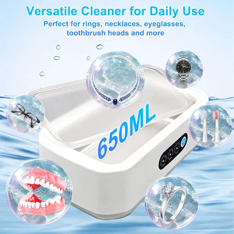 Deep Clean Ultrasonic Jewelry Cleaner 48kHz Machine With 22oz 304 Stainless Steel Tank cleaning rings and dentures