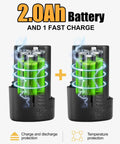 Pair of 2.0Ah Li-Ion batteries for Cordless 3/8 Inch Ratchet Wrench Set With 40 Ft-Lbs Torque, 400 RPM, 12V Battery, and Charger