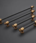 10 Pack 5 Inch Black And Antique Brass Kitchen Cabinet Handles Knurled Cabinet Pulls For Cabinets Drawers Dressers Doors And More Durable Hardware For DIY Reno Upgrades, shown in a side view.