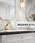 Modern bathroom with Brushed Gold Bathroom Faucet With Single Handle Basin Mixer For 1 Hole Or 3 Hole Mount on marble sink.