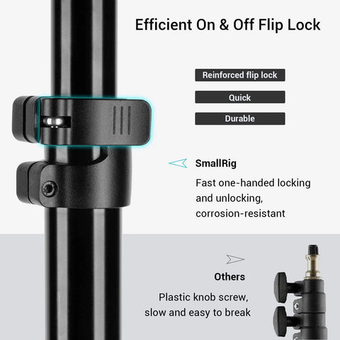 Close-up of Dope Air Cushioned Aluminum Light Stand flip lock, showcasing quick and durable locking mechanism with 1/4 inch screw.