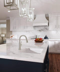 hansgrohe Joleena Pull Down Kitchen Faucet, Transitional, Magnetic Hand Sprayer, 1-Handle, 1.75 GPM, Stainless Steel Optic, 04112800 on marble kitchen island