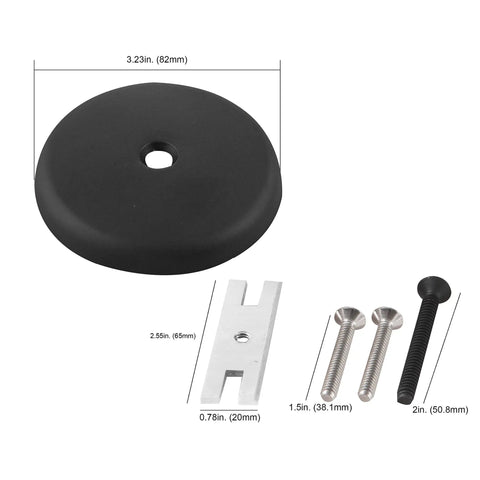 Matte Black Single Hole Bathtub Drain Overflow Plate With Solid Zinc Body And Matching Mounting Screws dimensions and parts layout.