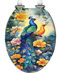 Elongated Toilet Seat Resin for Bathroom with colorful peacock and flowers design, ideal for enhancing bathroom decor.