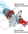 Performance VM22 26mm Carburetor For Predator 212cc shown with 38mm air filter intake, highlighting airflow and power enhancement.