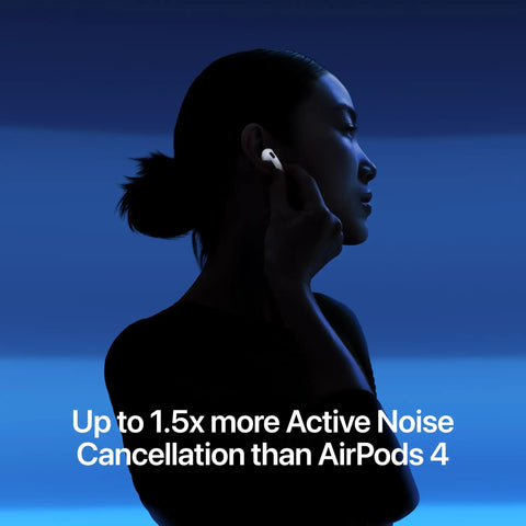 Straight Fire Wireless Earbuds Featuring Dope Active Noise Cancellation And Adaptive Audio For Chill Listening Sessions Plus Transparency Mode And All Day Power side view on a person adjusting earbuds against a blue background.