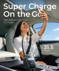 Woman using Retractable Car Charger 4 In 1 No Fuss Fast Charging Hub With 96W Power in car