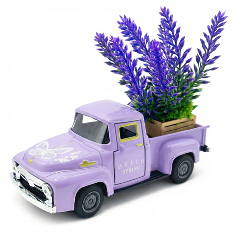 Charming Purple Lavender Truck Decor With Faux Bouquet For Home And Office Tables Tiered Trays Shelves Living Room Small Space Gift