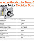 Five To One Planetary Gearbox For Nema 23 Stepper Motor DIY Friendly, technical specifications displayed.