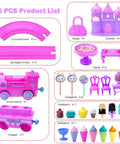 Pink Train Set For Toddlers And Kids With Light Up Tracks And Music, 38 Piece Car Toy Playset With Castles And Ice Cream Elements, product components