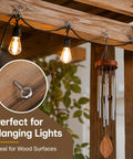 120 Pack 0.67 Inch 304 Stainless Steel Eye Screws Corrosion Resistant Threaded Fasteners Heavy Duty Hardware Top Shelf Rigging with installed string lights.