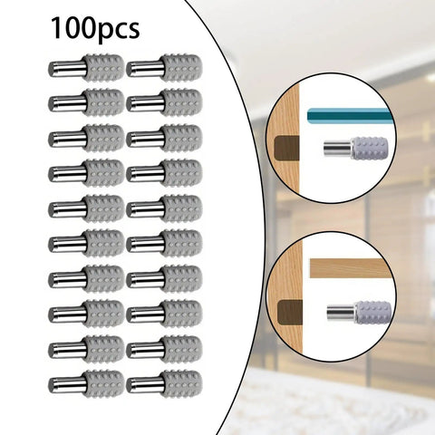 Image of 100 Pieces Cabinet Shelf Pins Hardware Supports Anti Slip Pegs For Laminate Cabinets featuring zinc alloy material with installation view