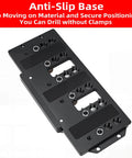 Pro Grade All Metal Shelf Pin Jig for cabinet hardware drilling, black anti-slip base with multiple holes for precision straight drilling.