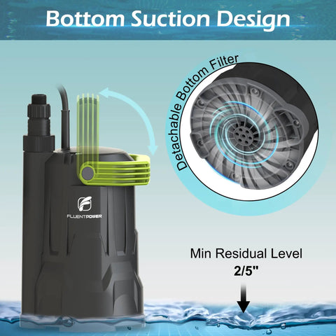0.5 HP Submersible Sump Pump With 2500 GPH For Basement, Pool, Garden And Pond Drainage, One And One Quarter Inch Discharge