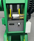 Dope 3D Printed Electric Punch Press Model With Motorized Gear Drive, Compact Plastic Build, Fully Assembled, Stainless Steel Screws, Integrated Control Module, Stable Base, USB Powered, 7x7x18cm, side view with USB-C port