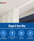 Close-up of Bendable Ceiling Curtain Track System, Flexible 16.4 Ft Rail For Rooms And RVs installed on white ceiling.