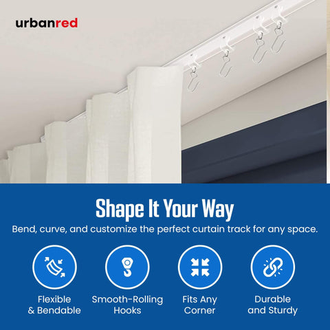 Close-up of Bendable Ceiling Curtain Track System, Flexible 16.4 Ft Rail For Rooms And RVs installed on white ceiling.