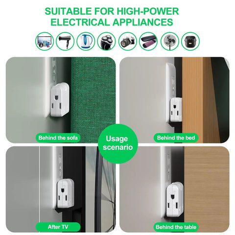 Swivel Wall Adapter Converts Two Prong To Three Prong With Polarized Grounding And Flat Straight Plug Design in usage scenarios behind sofa, bed, and table.