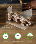 Compact Racer 3D Puzzle Kit With 90 Pieces Snap Together No Glue Required Wood Model Five Point Two Inch Brown Buildable Educational Toy For Kids And Adults STEM Gift And Hobbyist Favorite, 5.2 in wooden racer