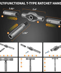 All In One Magnetic Ratchet Screwdriver Set With Detachable T Handle 42 In 1 Multi Bit Kit showing T-type handle dimensions