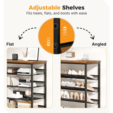 Heavy Duty Five Tier Metal Shoe Rack For Entryway With Adjustable Brown Heel Friendly Fine Mesh Shelves That Keep Your Kicks And Sneakers On Point Daily