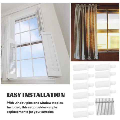 Badass Durable Shutter Repair Pin Kit With Window Staples And Metal Clamps For Wood Blinds and Plantation Shutters Universal Replacement Hardware shown with window pins.
