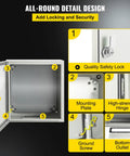 Heavy Duty One Point Five Millimeter Steel NEMA 4X IP66 Electrical Enclosure Box Eight By Eight By Six Inches With Mounting Plate Waterproof Dustproof For Outdoor And Indoor Use Built To Last Tough As Nails, open with lock, hinge and mounting plate