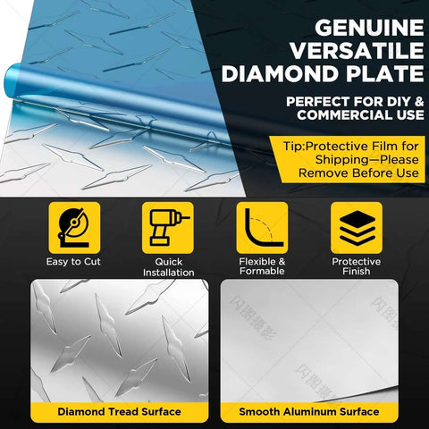 Diamond Tread Aluminum Sheet Metal 120 By 6 Inches Wide DIY Friendly Easy Cut Easy Drill Plate For Trucks Trailers Garage Walls