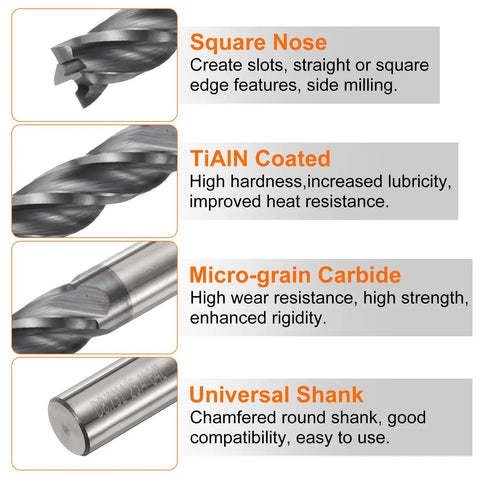 Carbide Square Nose End Mill Bit Eleven Thirty Second Inch Cut Diameter Four Flutes TiAlN Coated Milling Cutter details