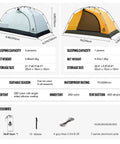 Dimensions and features of Stella 4 Season Camping Tent For 2 People Ultra Lightweight Backpacking Shelter Waterproof 3000mm.