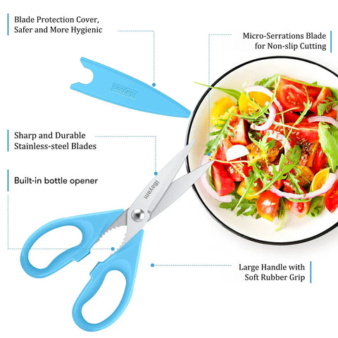 All Purpose Kitchen Scissors 2 Pack Heavy Duty Meat And Poultry Shears With Comfort Grip Handles cutting salad with features