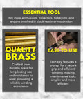 Essential tool description for the Brass Clock Key For Winding Clocks Universal 5 Prong Set For Odd And Even Numbers.