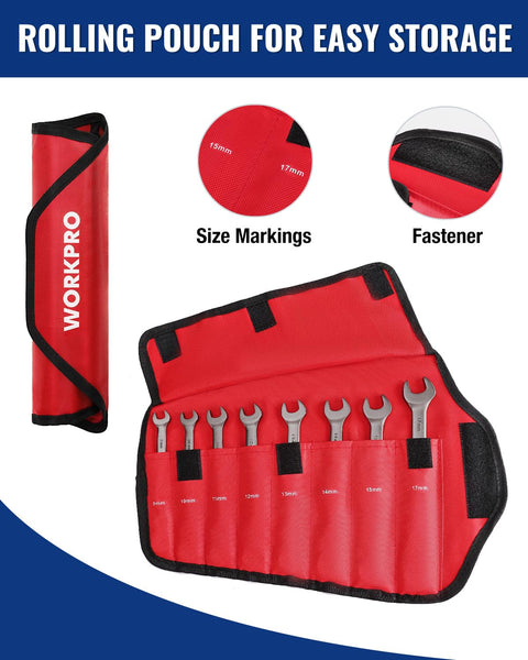Eight Piece Flex Head Ratcheting Wrench Set For SAE Five Sixteenths To Three Quarters Inch With 72 Tooth Ratchets CR V Construction Nickel Plated Durable Organizer Bag Included For The Garage Boss