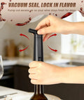 Wine Saver Vacuum Pump With 4 Reusable Stoppers being used on a wine bottle in a kitchen setting.
