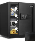 2.0 Cub Safe Box with Backlit Touch Screen Keypad, dual alarm system, open to show shelves holding valuables, tough steel security.