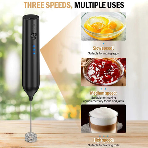 Rechargeable Handheld Milk Frother Electric Whisk With Three Speeds Dual Whisk Heads Portable Coffee Frother Wand for Lattes