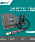 Pro Grade Hot Air Desoldering Station With Digital Display for chip and PCB SMD rework, showing digital panel and nozzle.