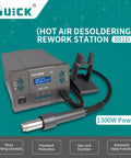 Three Channel Hot Air Desoldering Station 881D with ESD digital display and rework tool on promotional background