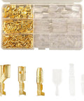 Badass 320 Piece Double Bullet Wire Connectors With Heat Resistant Nylon Sleeves showing brass crimp terminals and transparent sleeves.